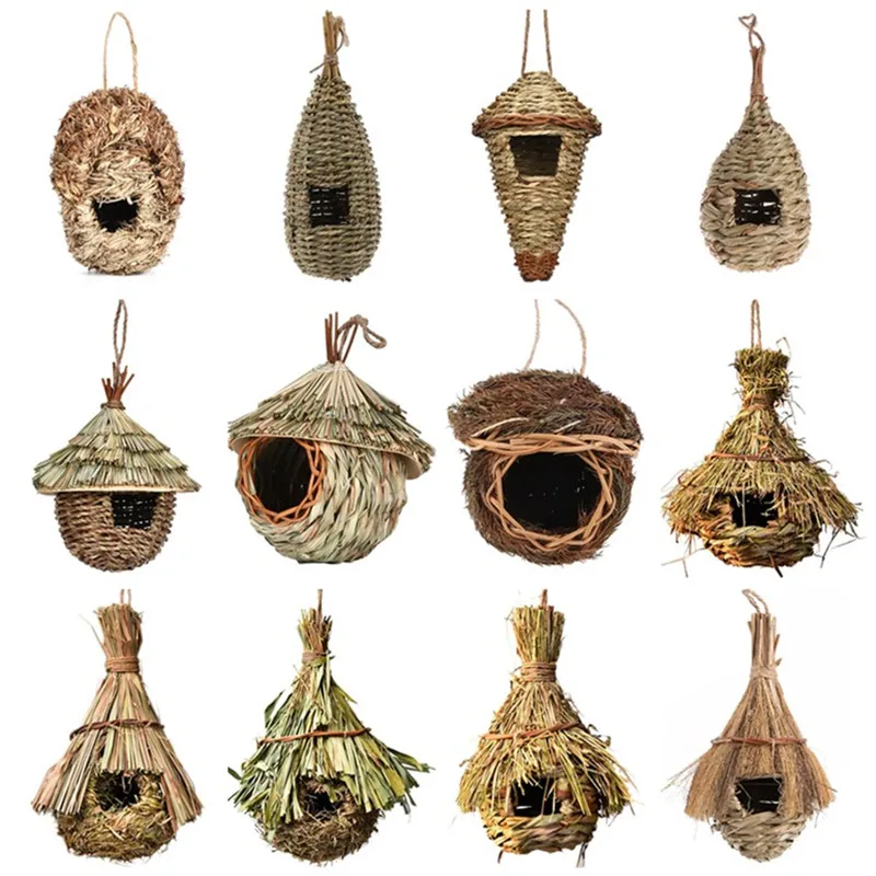Natural Grass Egg Cage Bird House Outdoor Decorative Weaved Hanging Parrot Nest Houses Pet Bedroom