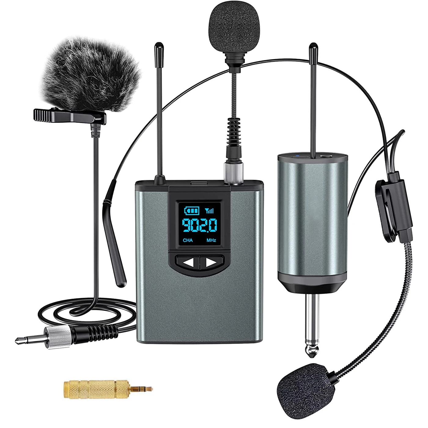 UHF Wireless Microphone Headset Mic Lavalier Lapel Mic with Bodypack Transmitter Teaching Speech Interview Vlog Live Recording