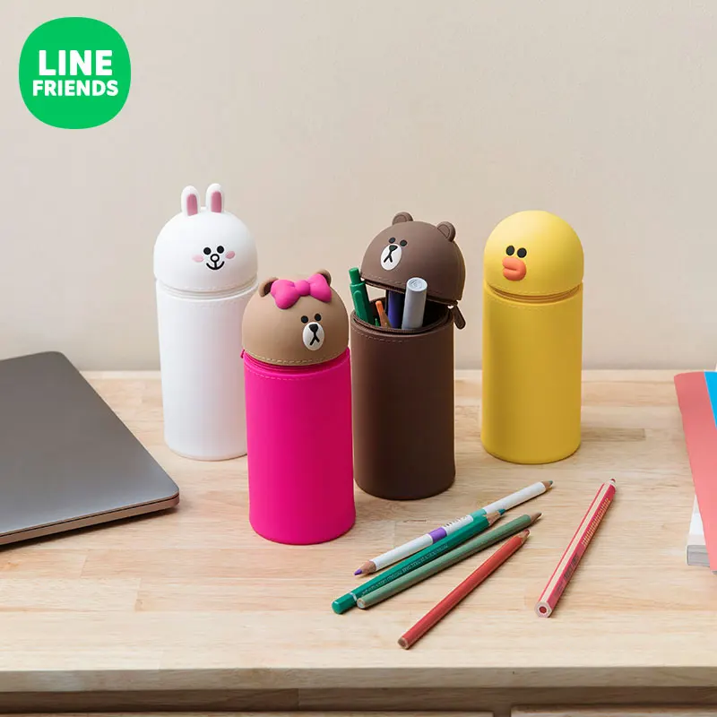 

Line Friends коричневый медведь Choco силиконовая подставка для ручек мультфильм аниме Kawaii студент Обучение канцелярские товары на молнии подстав...