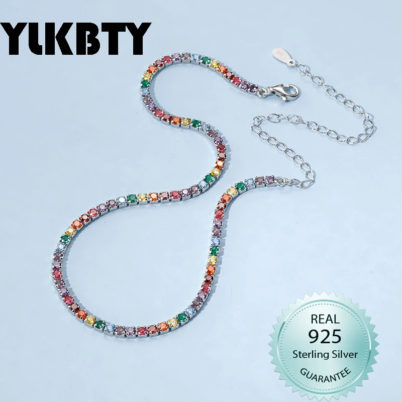 

YLKBTY Real 925 sterling silver 27+10 cm Short Color Zircon Tennis Necklace best gift Drop shipping