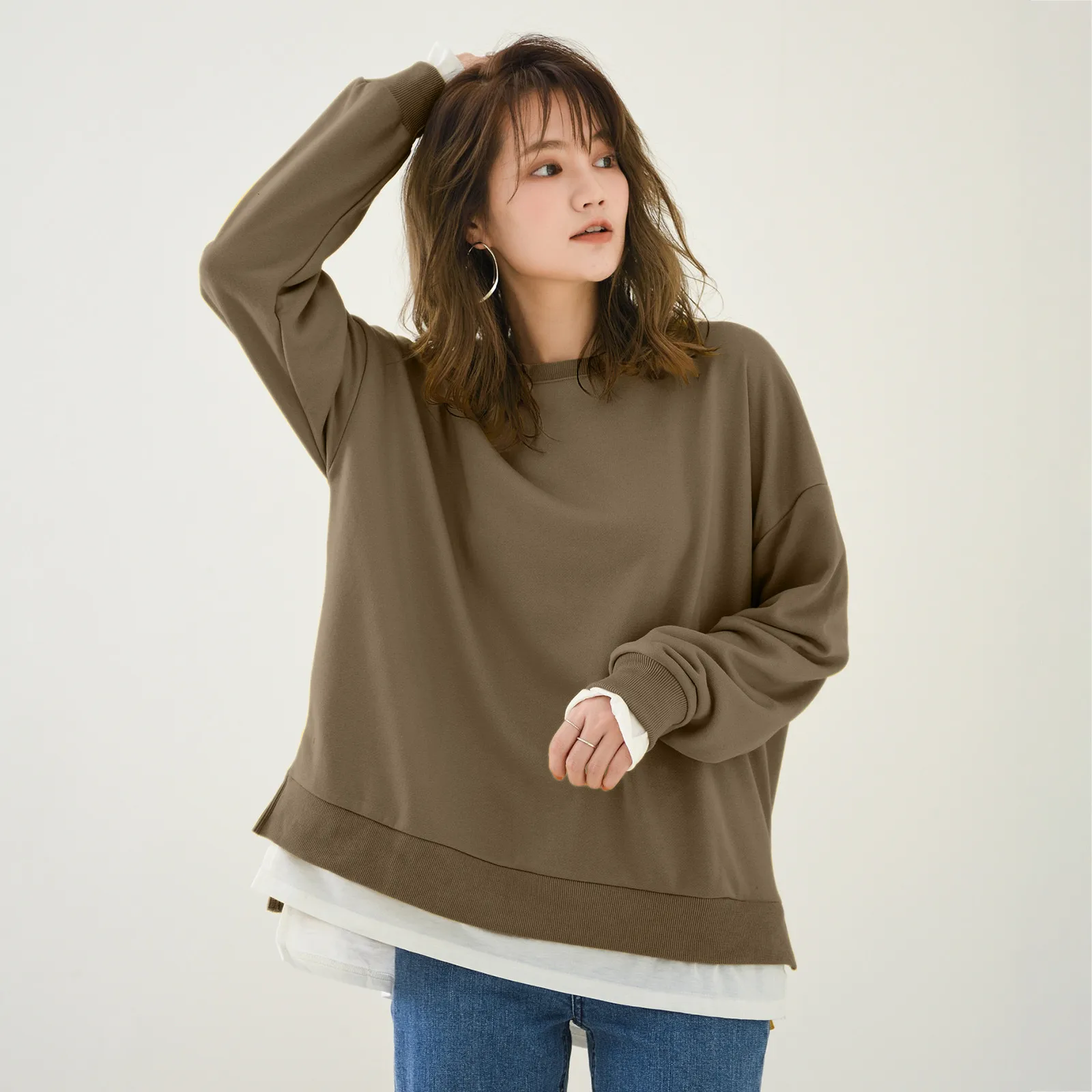 

Womens Casual Long Sleeves Sweatshirt Tops Crew Neck Lightweight Tunic Fall Pullovers Patterned Cropped Cardigans
