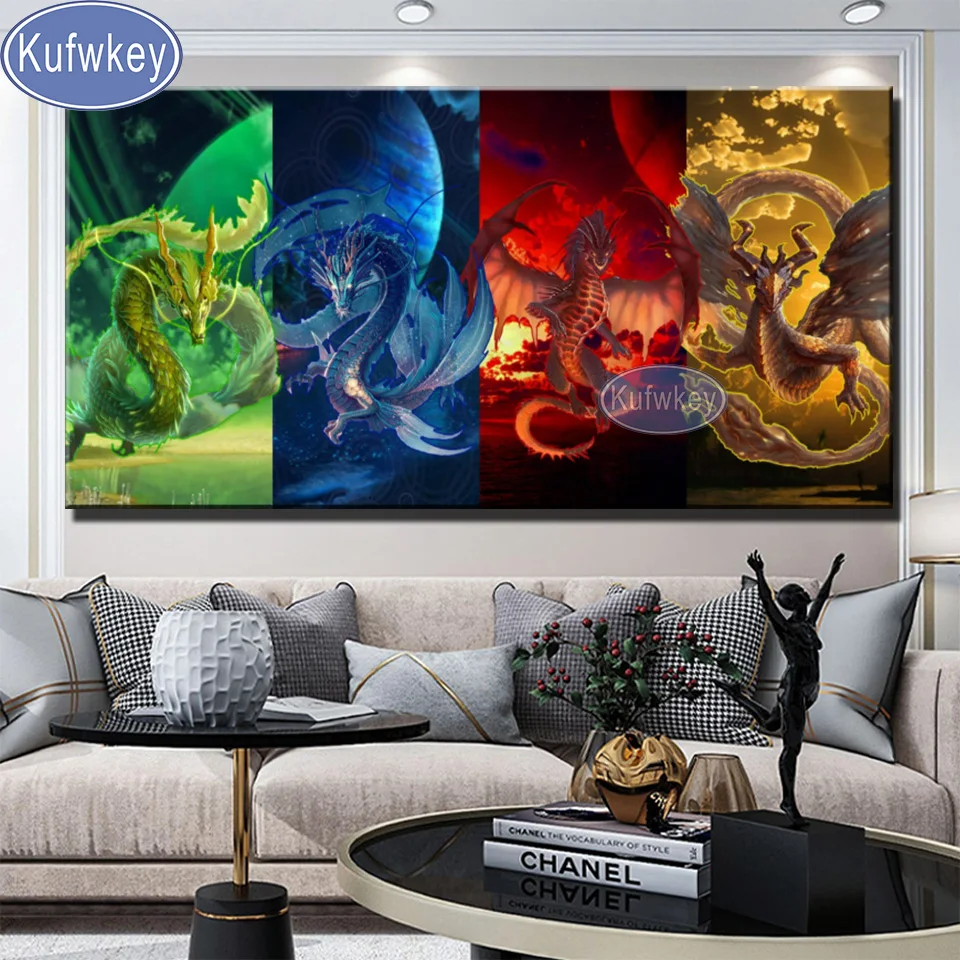 

Алмазная мозаика с драконом, картина 5D «сделай сам» с изображением животных стразы, Набор для вышивки крестиком, домашний декор, 4 цвета