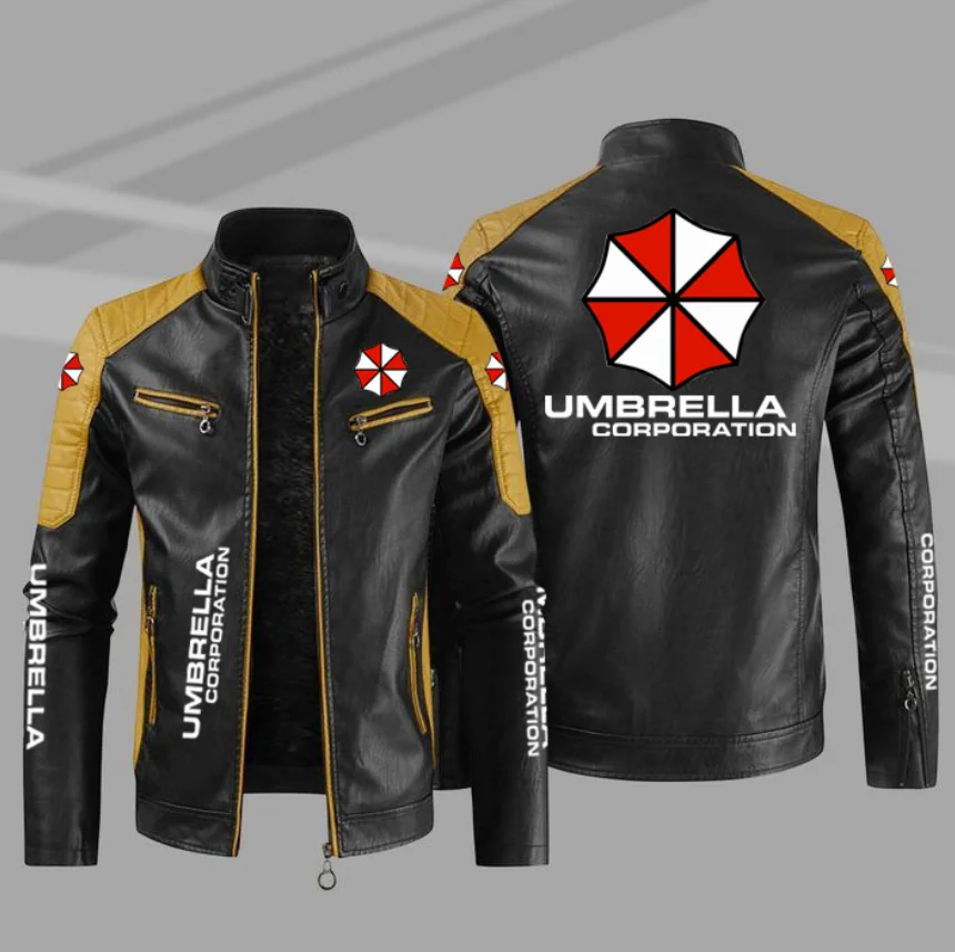 

2022 UMBRELLA Logo Mens Motorcycle Jacket Autumn Winter Men New PU Leather Casual Biker Coat Zipper Fleece Jacket