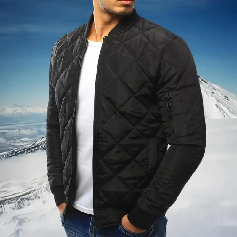 

Men Rhombic Plaid Parkas Windbreaker Winter Padded Jacket Warm Up Clothes Casual Bomber Casual Zip Fashion Outwear Coat