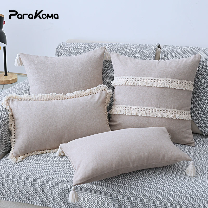

Boho Style Cotton Linen Cushion Cover Pillow Cover Beige Grey Blue Yellow Tassles for Sofa Bed Home Decor 30x50cm/45x45cm