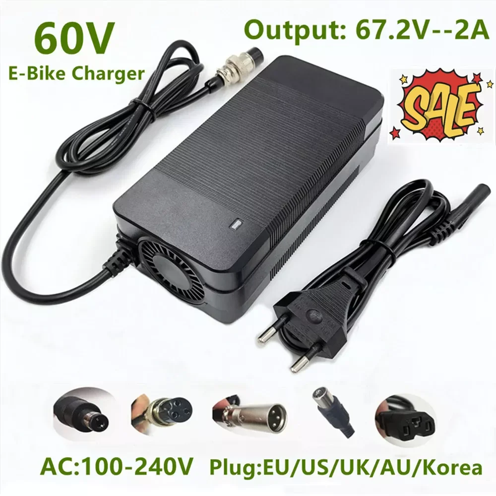 

Зарядное устройство для литиевого аккумулятора 67,2 в, 2 А для электрического электровелосипеда, скутера, 16S, 60 В, литий-ионный аккумулятор, зар...