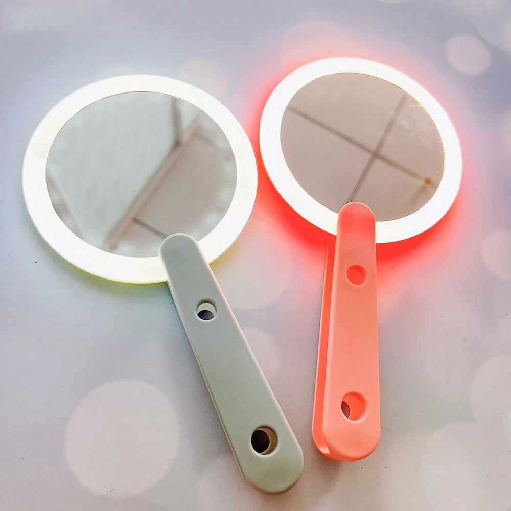 LED Rotary Switch Makeup Mirror Heart Mirror Woman Pink White USB Charge Cute Convenient Hand Held  Luxury Round Private Label