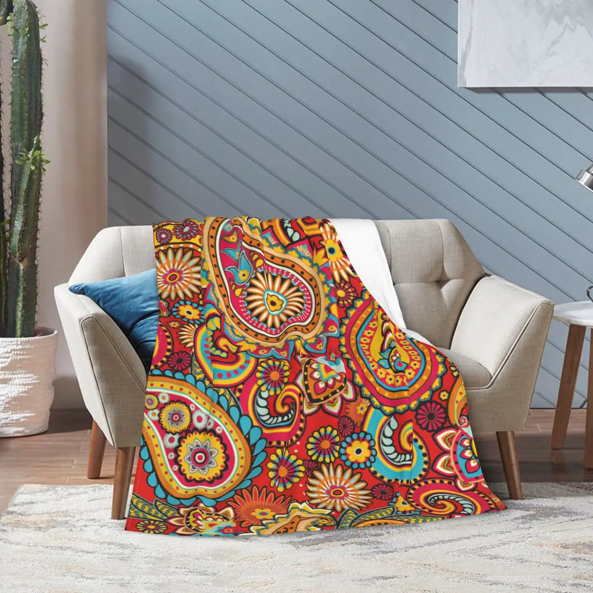 

Paisley Drawing Flannel Fleece Blanket For Kids Teens Adults Soft Cozy Warm Fuzzy