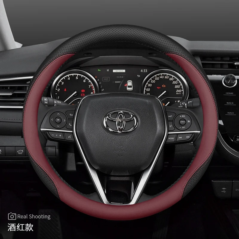 Фото Кожаный чехол на руль автомобиля для Toyota Grand Highlander Yaris Cross Crown Camry Rav4 Corolla CHR 2023 2024 2025 аксессуары №4