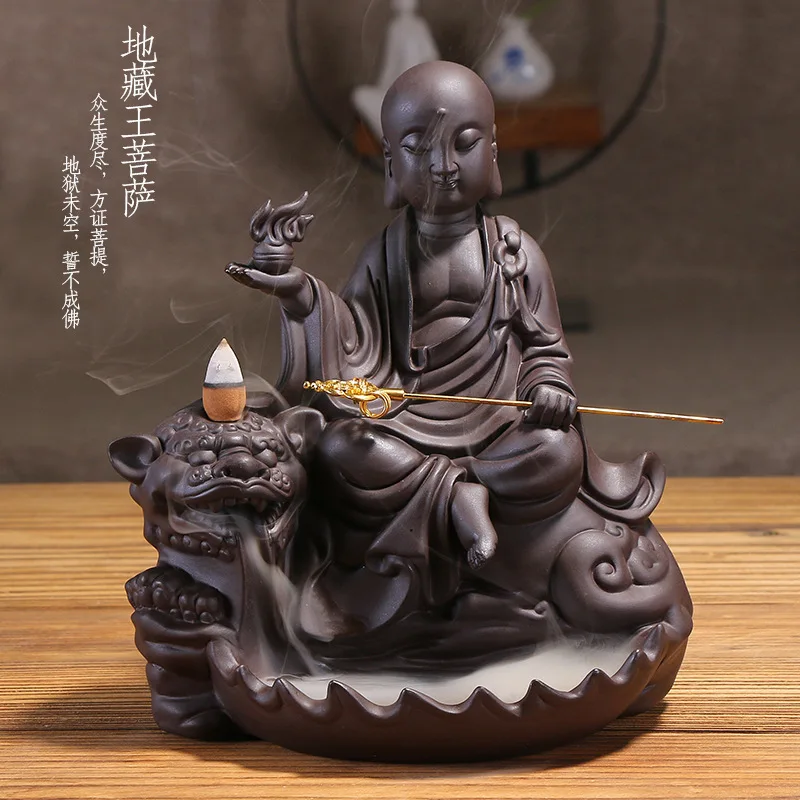 

Буддийская курильница Zisha Ksitigarbha Bodhisattva backflow, курильница, инновационные поделки, благовония, статуя Будды, украшения