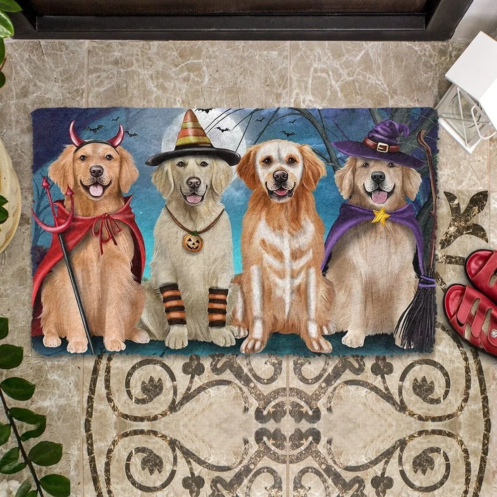 

3D Graphic Halloween Doormat Animals Dog Golden Retriever House Doormat Decor Print Absorbent Mat Floor Door Mat Non-Slip