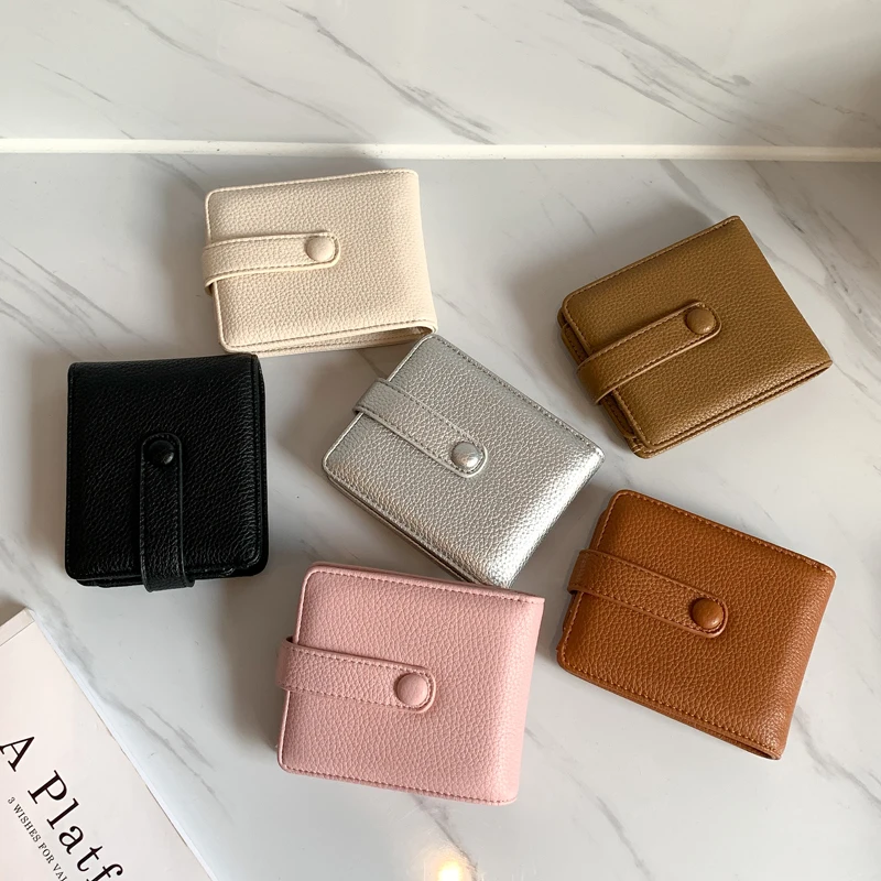 

2022 New Mini Card Bags More Screens PU Leather Korean Style Foldded Wallet Candy Color Youth Purse Whole Sale