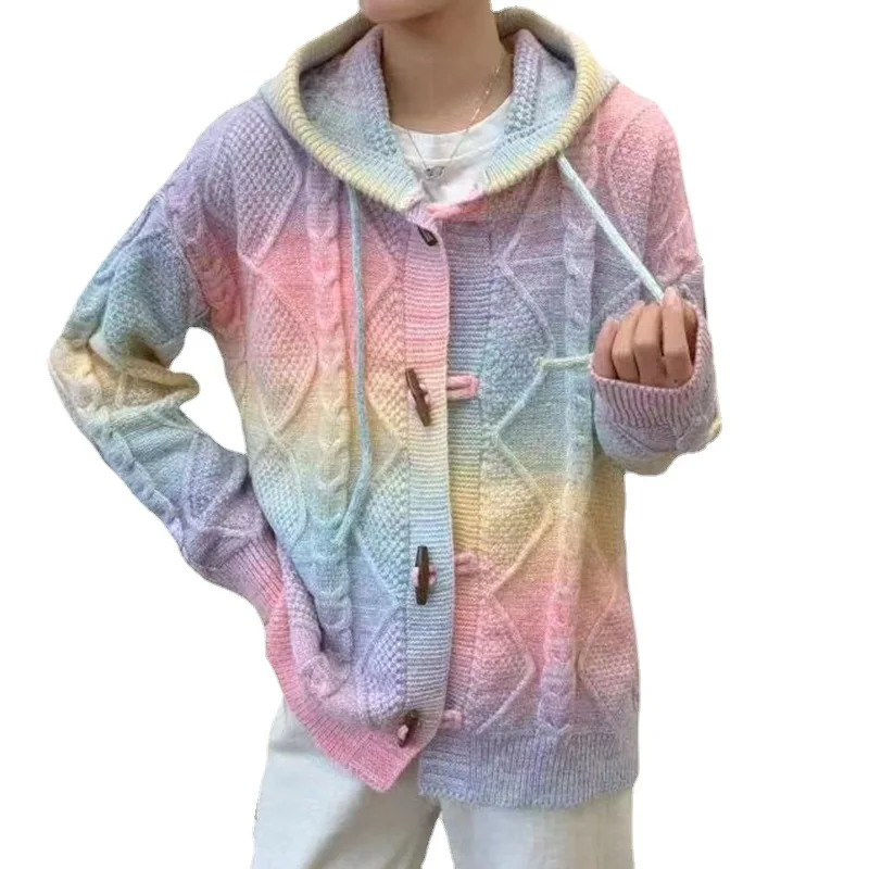 

Женский свитер с капюшоном, кардиган на осень и зиму, Радуга рог, пуговицы, длинный рукав, Женский вязаный свитер, женская верхняя одежда, топы