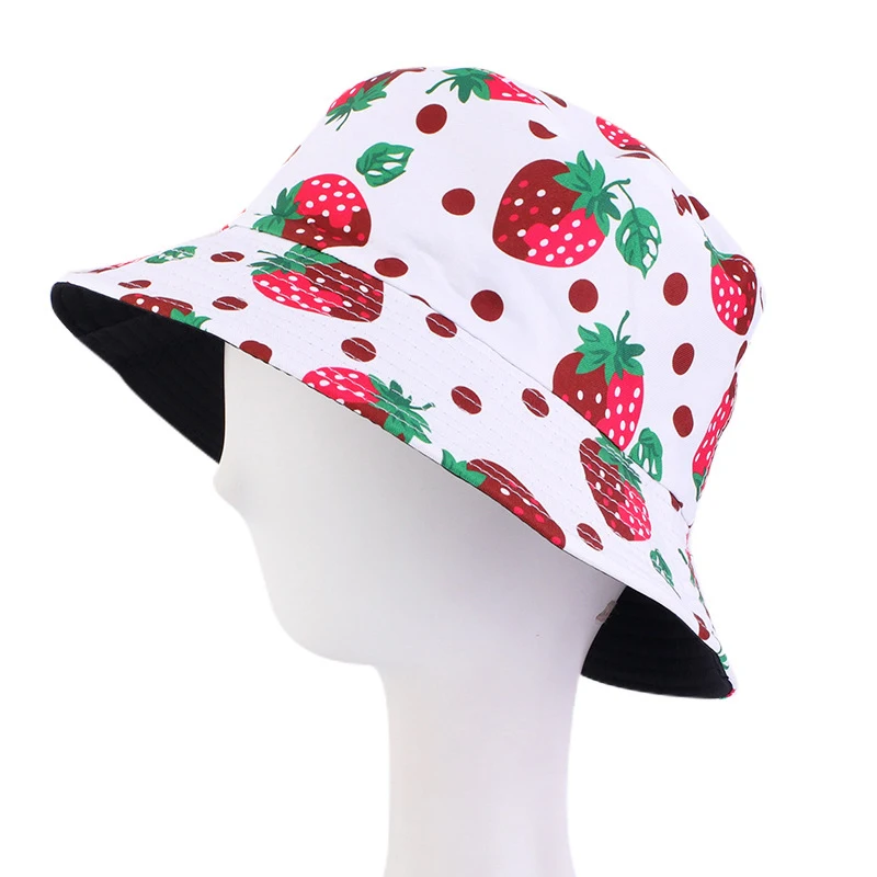 

Summer fruit Bucket Cap Girl Hats Sun Hat Fisherman Hat Travel Outdoor Girl Hats Women Men Reversible Flower Print Bucket Hat