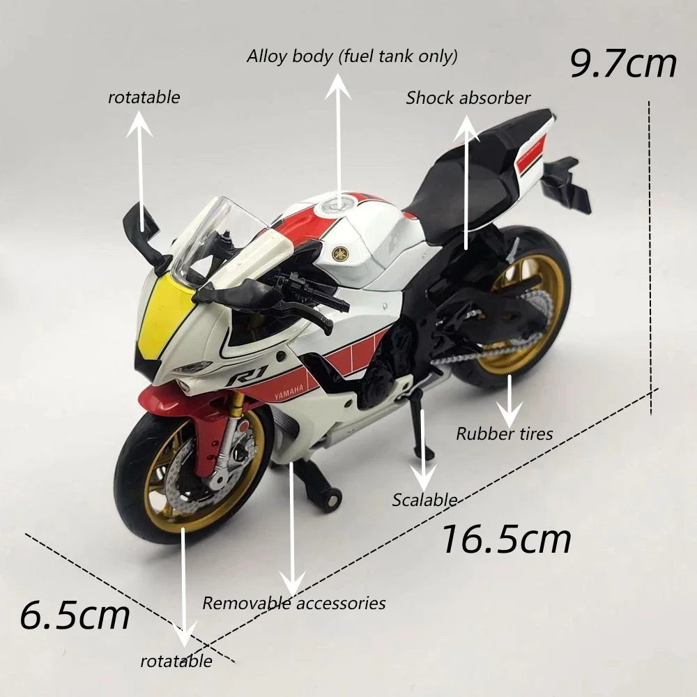 Фото Масштаб 1/12 Yamaha YZF-R1M, модель мотоцикла, игрушка из сплава, литые под давлением модели, коллекция мотоциклов, рождественские игрушки для мальчиков, подарки №3