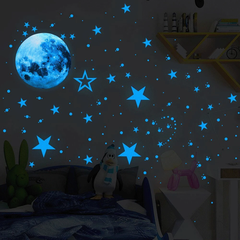 

435 шт./компл. светящиеся наклейки для детей, светящиеся луна, звезды, точки, настенные наклейки для детей, 3D настенные наклейки для гостиной, у...