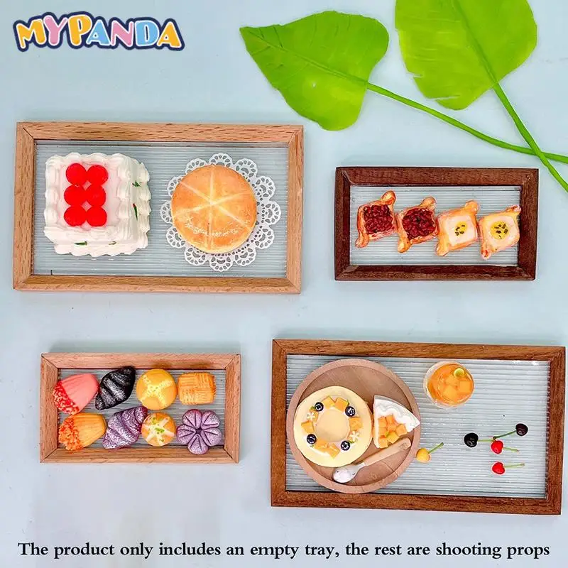 

1Pc Kawaii Dollhouse Miniature Transparent Tray Dessert Bread Cake Tray Food Plate Kitchen Model Decor Toy