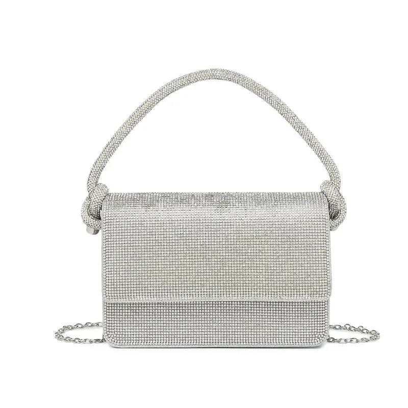 Женская модная квадратная вечерняя сумочка с золотыми и серебряными стразами