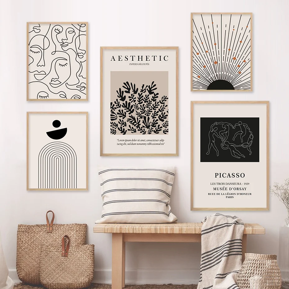 Абстрактная Геометрическая линия лица Анри матиссе бежевые богемные постеры