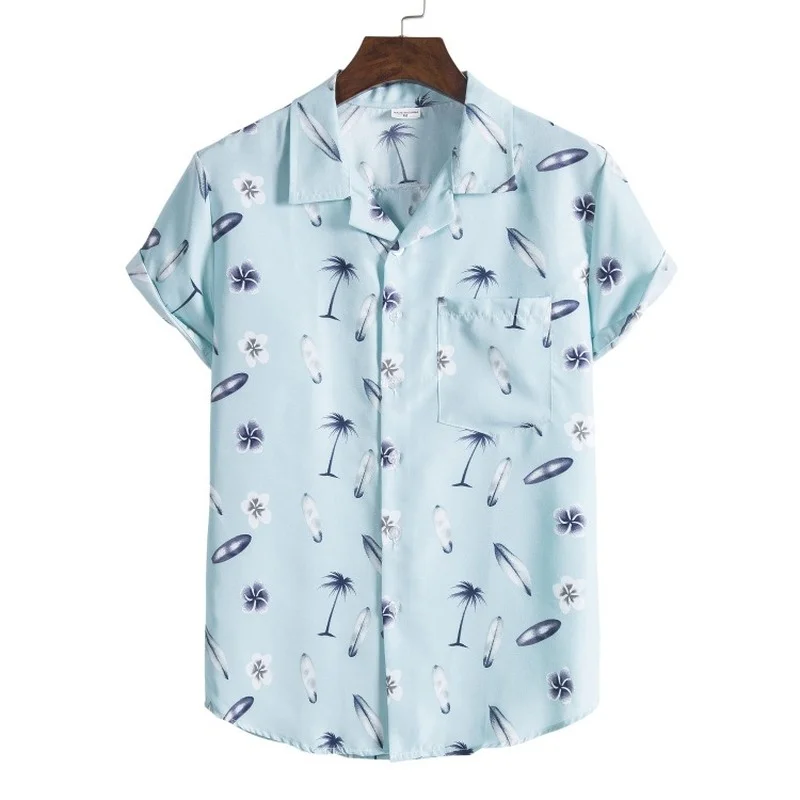 Free Shipping Hawaiian Shirt Beach Style Short Sleeve Men Shirts Flower Shirt Coconut Tree Feather Print Shirt Camisas