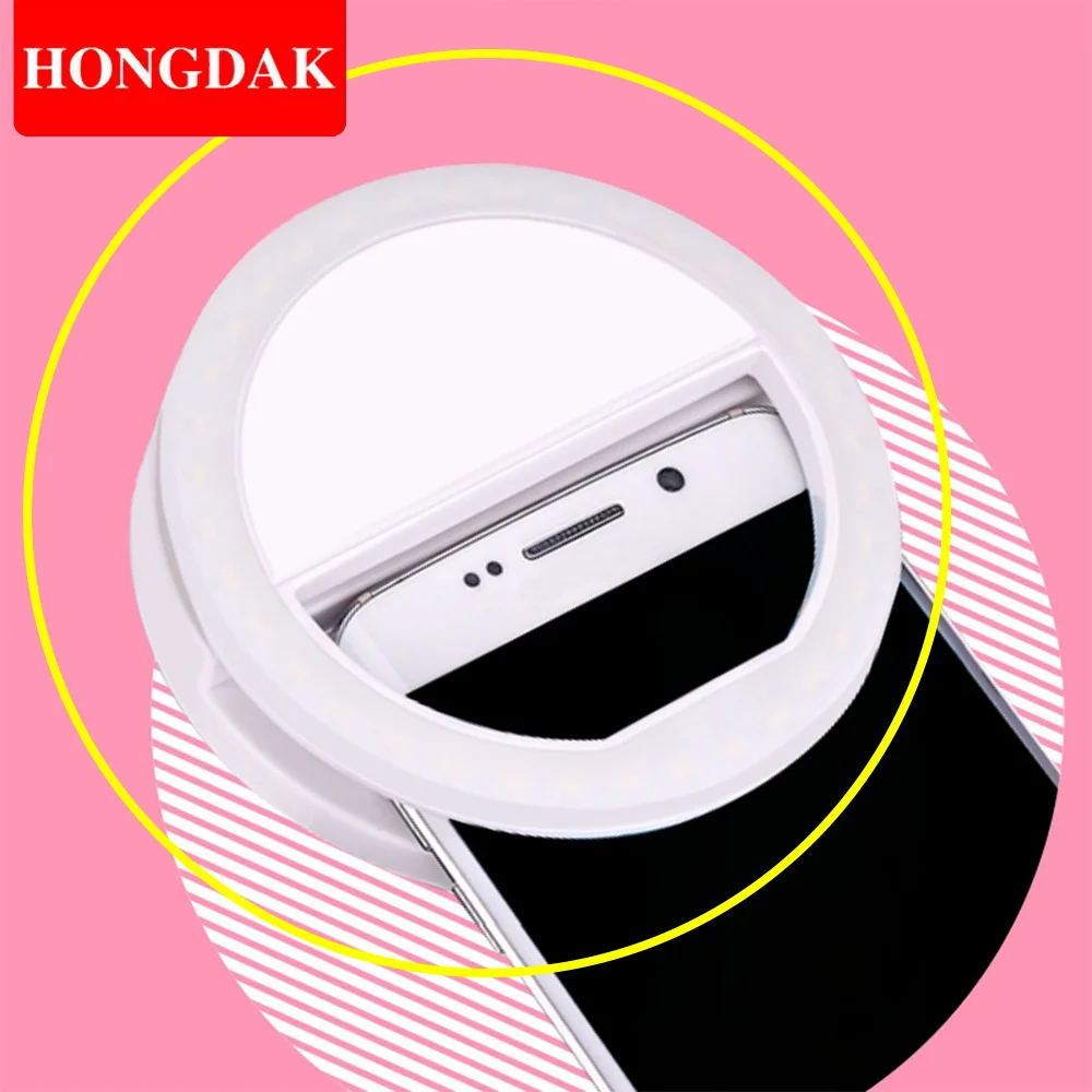 

Кольцевой светодиодный светильник HONGDAK для селфи, портативная лампа для селфи, 3-уровневый светильник с кольцевым зажимом для сотовых телеф...