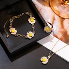 Женский комплект из браслета и ожерелья, кольцо с маргариткой в Корейском стиле, летняя бижутерия, 2020