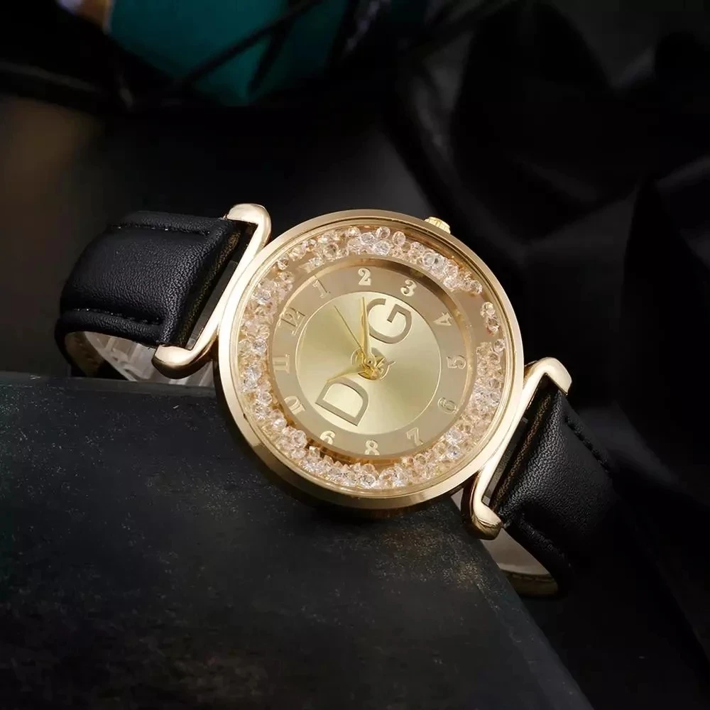 Reloj Mujer Luxury DQG Ladies Watch Waterproof Black Leather Diamond Arabic Digital Quartz Watches Relogio Feminino Girl Gift