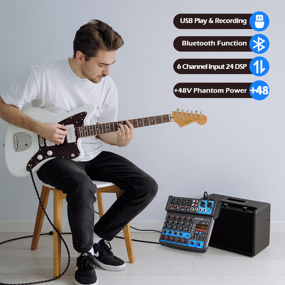 Портативная беспроводная микшерная консоль BOMGE 6 каналов 24 DSP USB звуковая карта