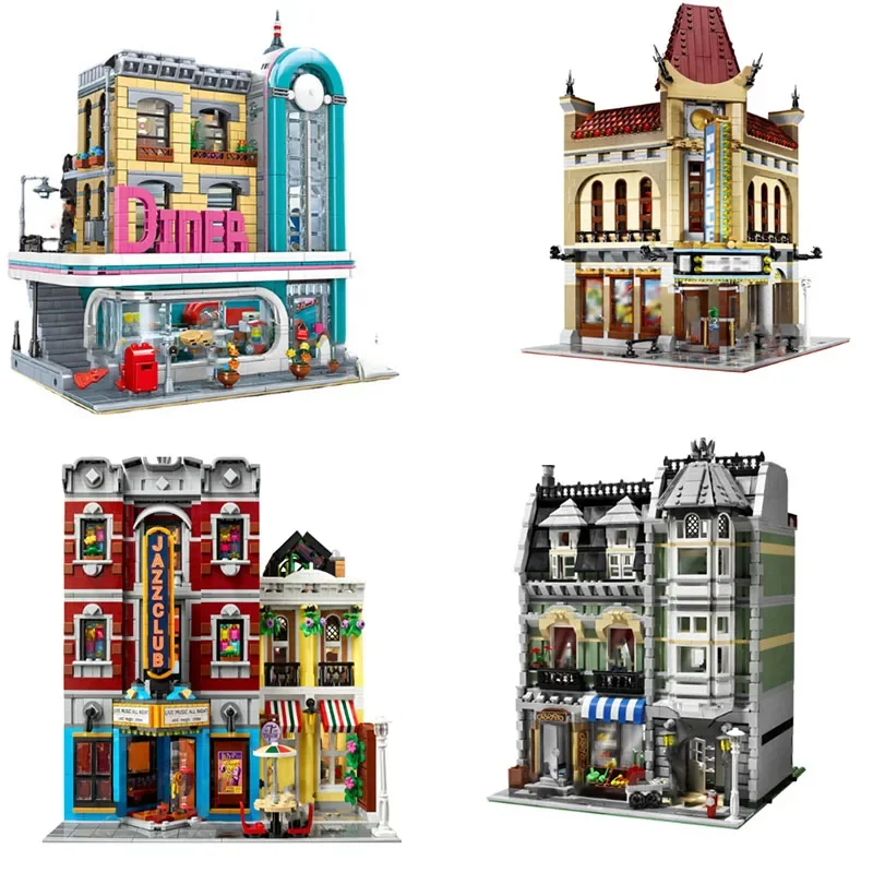 

Creatoring Expert Pet Book Shop Town Hall Downtown Diner Street View Model Moc Modular Building Blocks Brick Bank Cafe Toys