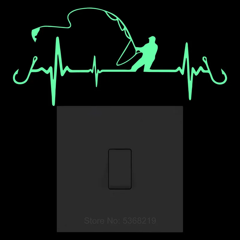 Виниловая наклейка с изображением рыбалки в виде сердца | Наклейки для стен