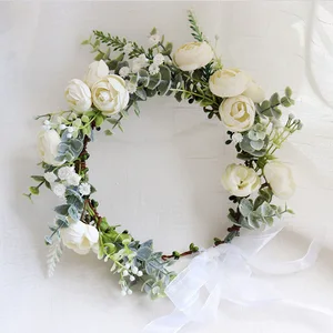 Женский цветочный венок, Корона из цветов, аксессуар для волос, свадебная гирлянда из цветов, праздничный головной убор