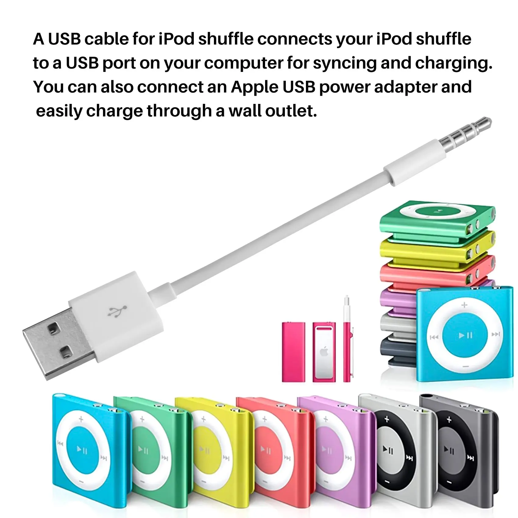 Подходит для Ipod SHUFFLE Кабель передачи данных USB Mp3 Зарядка 3 4 5 6 Провод зарядного