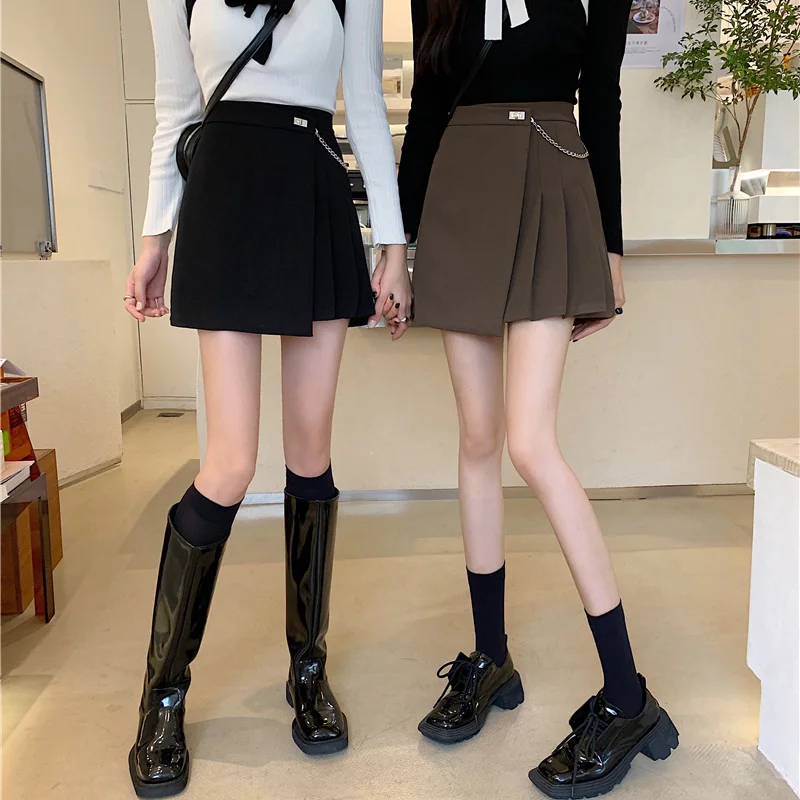 High Waist Mini Skirts Women Korean Style Streetwear All-match Solid Color Ladies Casual A-line Short Asymmetrical Pleated Skirt