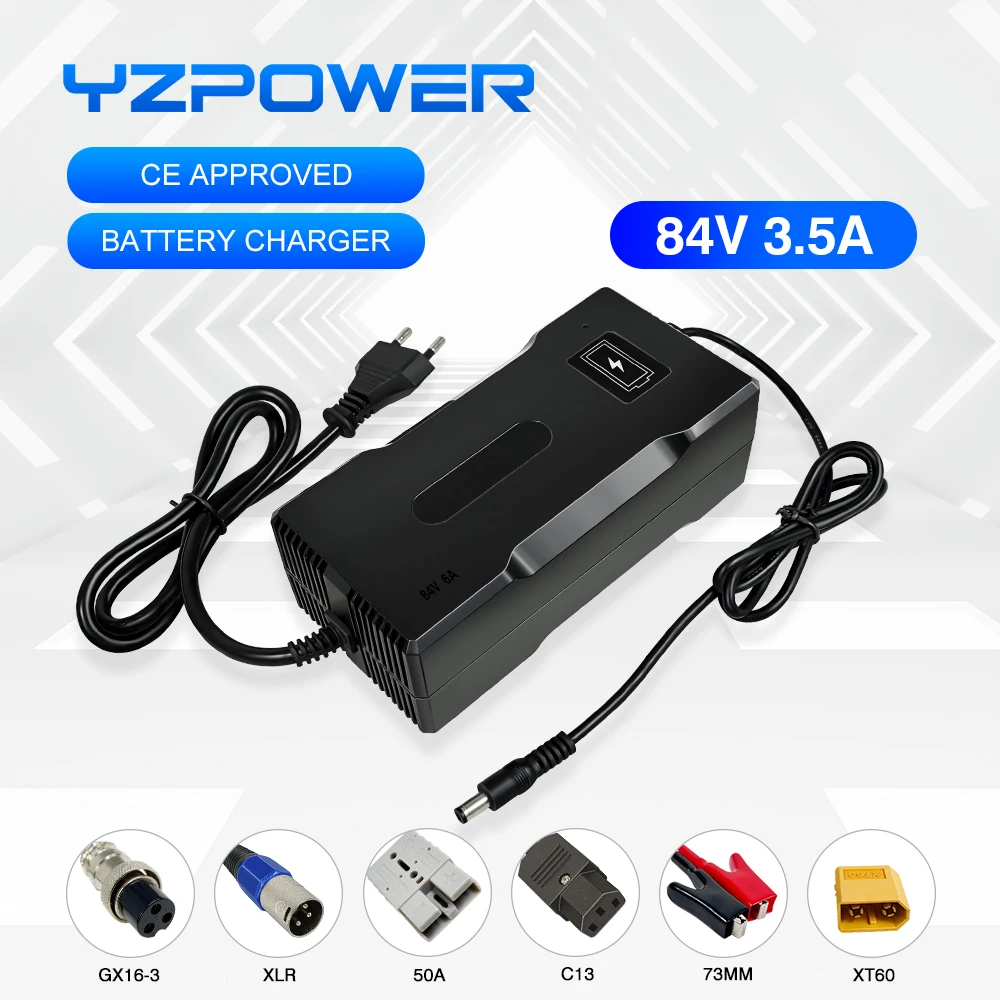YZPOWER 84V 3.5A Smart  Lithium Battery Charger For 72V Li-Ion E-bike Universal High Quality Power Supply With Cooling Fans