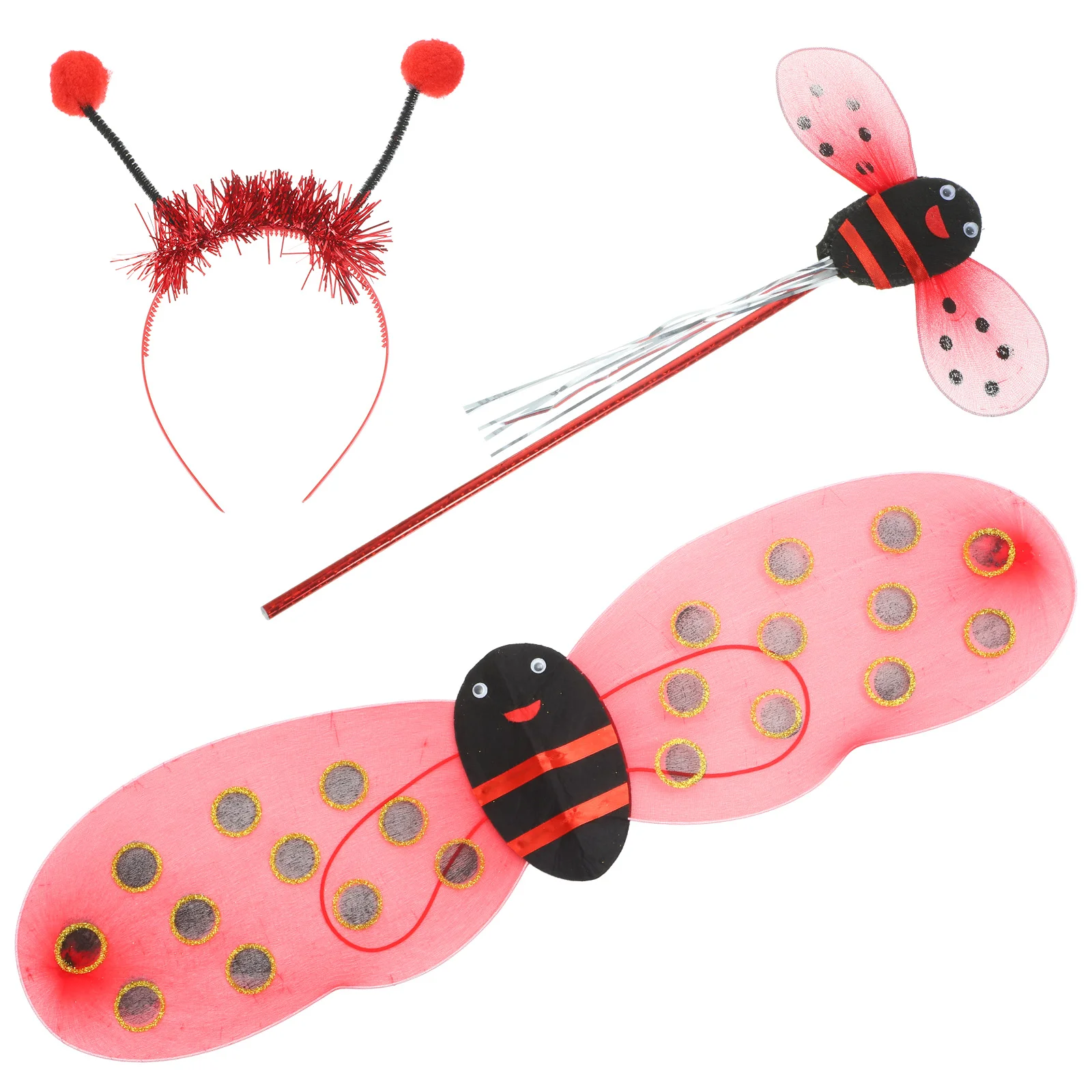 

Ladybug Costume Fairy Headband Halloween Cosplay Set Dress Wings Party Up Bee Wand Princess Favors Antenna Decor Girls Wing