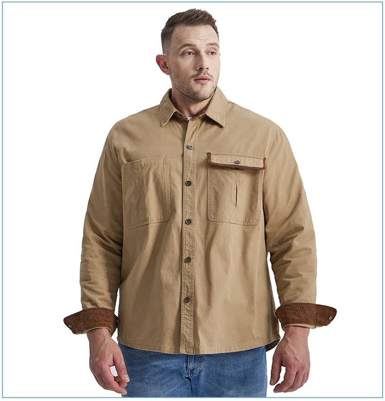 US Size Men's Loose Splice Corduroy Washed Cotton Shirt European and American Metal Button Long Sleeve Shirt 2022 Winter Shirt