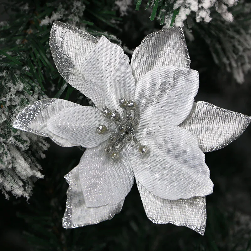 (10 шт./упак.) 13 см Рождественский имитация цветка блестящая ткань искусственная