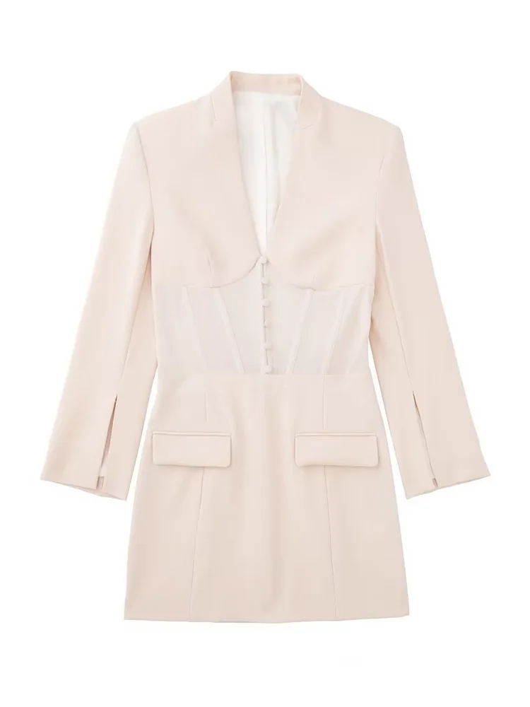 

Женское винтажное мини-платье, Элегантное однобортное платье-блейзер с V-образным вырезом и открытой талией, 2022