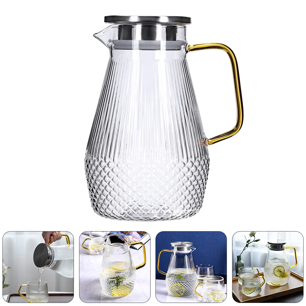 

Glass Cold Water Jug Glass Jugs Lids Hot Liquid Pitcher Handle Water Decanter Stainless Steel Beer Pitcher
