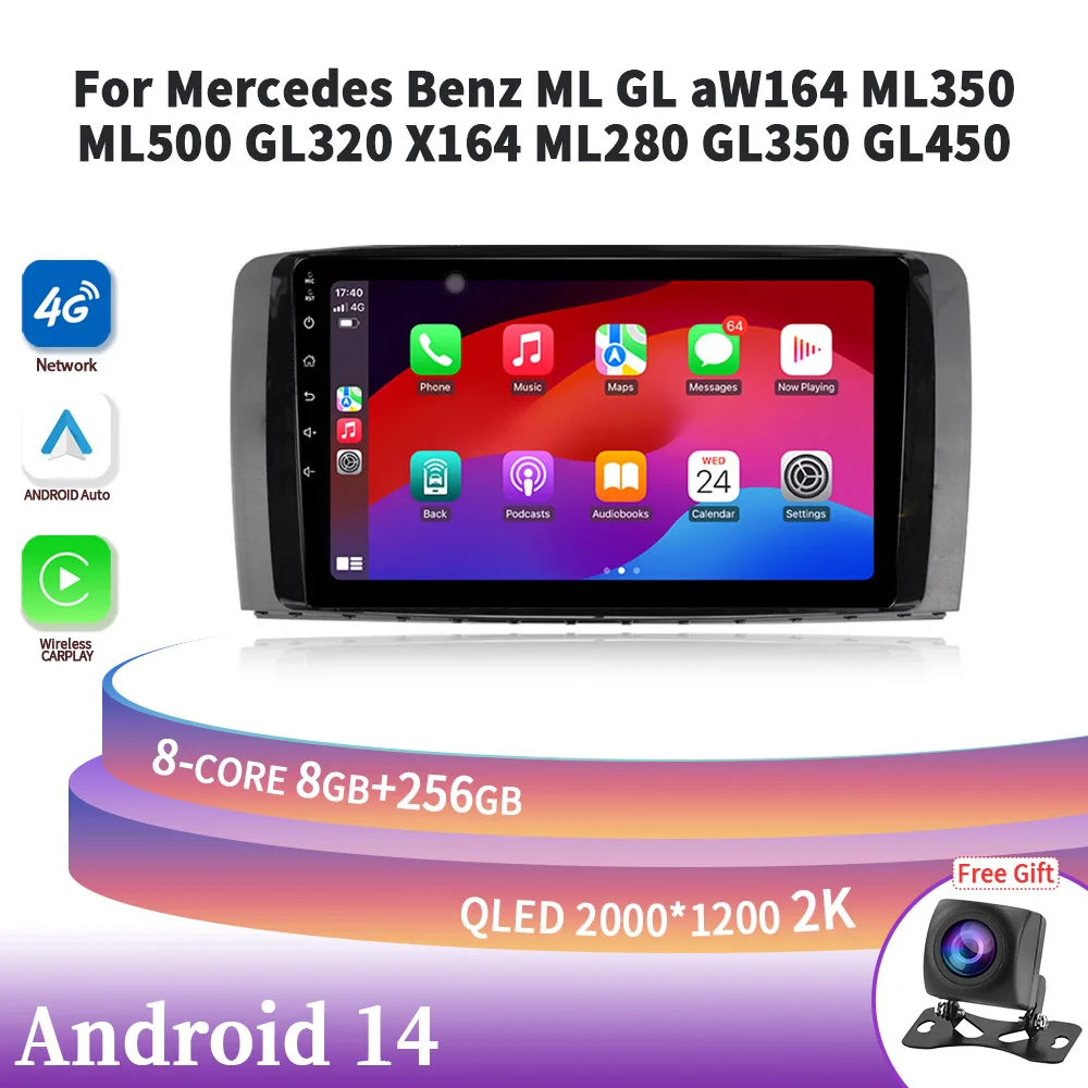 Android 14 для Mercedes Benz ML GL aW164 ML350 ML500 GL320 X164 ML280 GL350 GL450 Автомагнитола мультимедийная