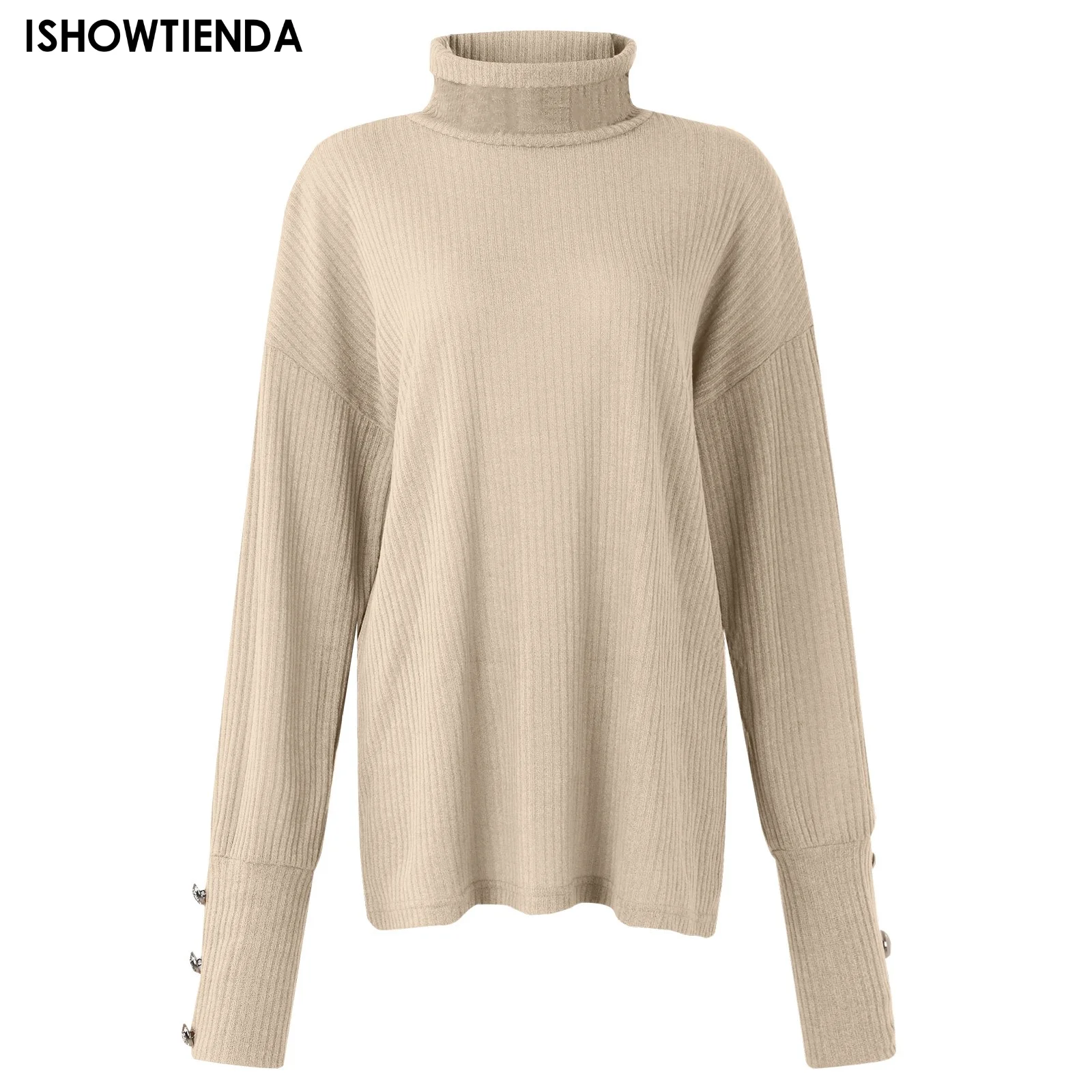 

Женская трикотажная водолазка с длинными рукавами, гладкая дышащая однотонная водолазка на пуговицах