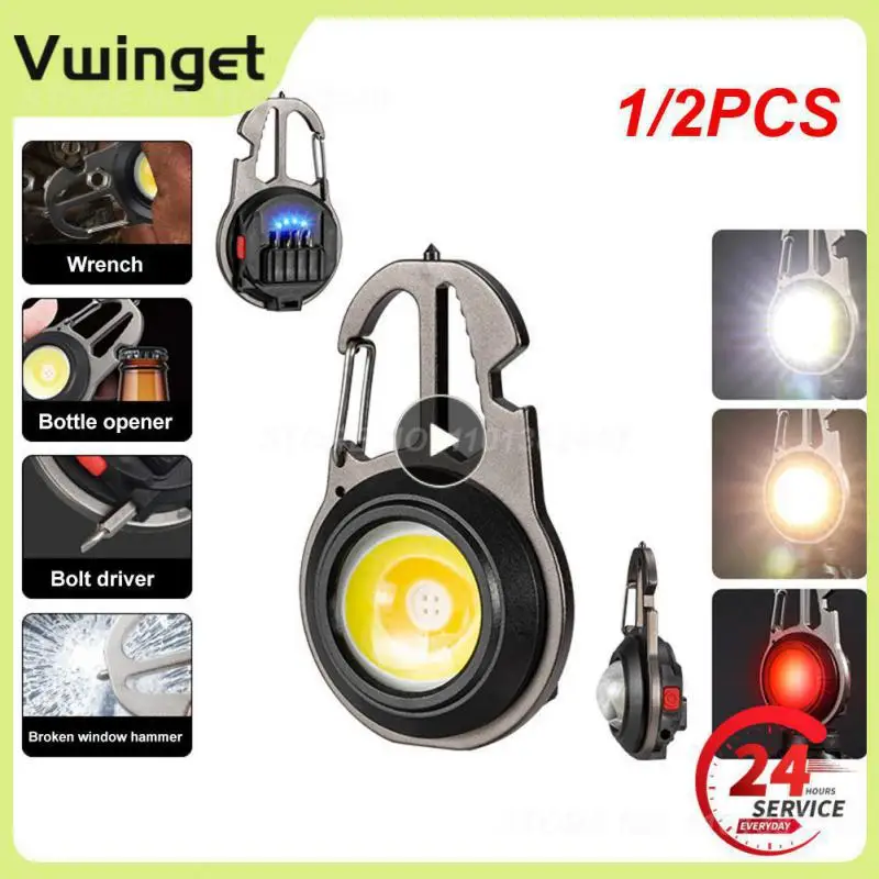 

1/2PCS Portable Light Multifunctional Hand Light Mini Flashlight USB Rechargeable Small Keychain Work Light Outdoor Camping
