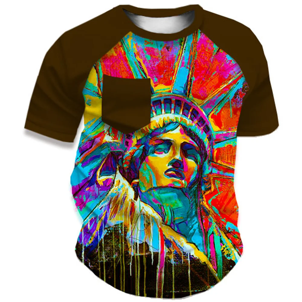 

2022 New Short Sleeve Top Pocket Flag Series Pattern Shirt Men and Women High Quality Breathable Short Sleeve Children's Top 6XL