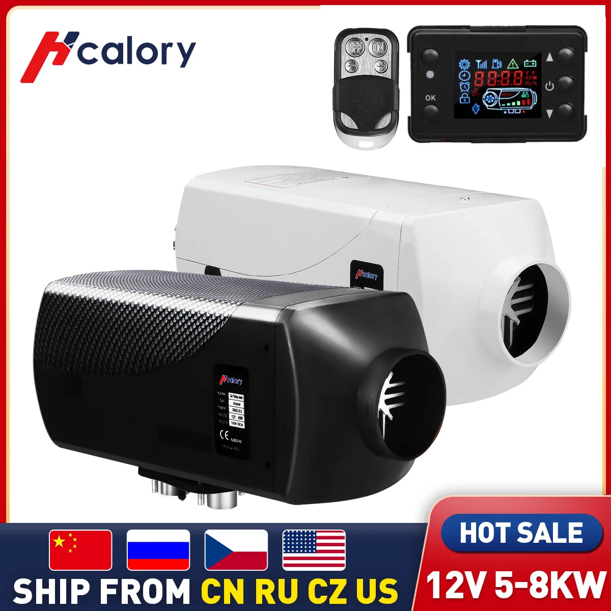 

Hcalory 5-8KW Car Heater Diesel Air Heater 12V 24V LCD Switch Remote Control Truck Boat Bus RV Trailer Air Parking Heate
