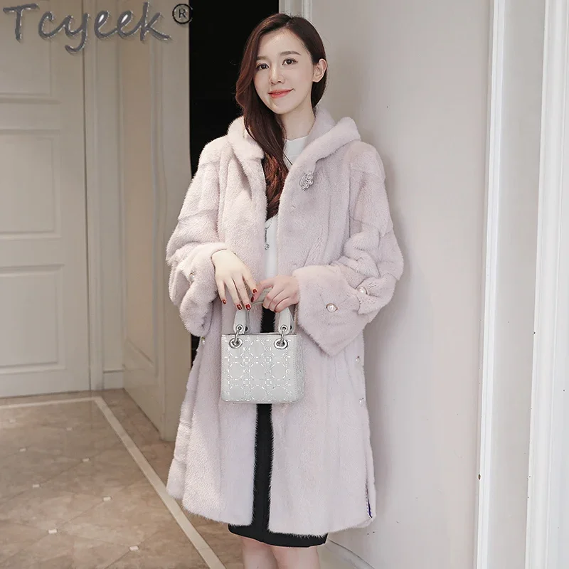 

Натуральная Женская норковая шуба Tcyeek средней длины, Высококачественная шуба из натурального меха, женская одежда 2023, теплые зимние женские меховые куртки, элегантные