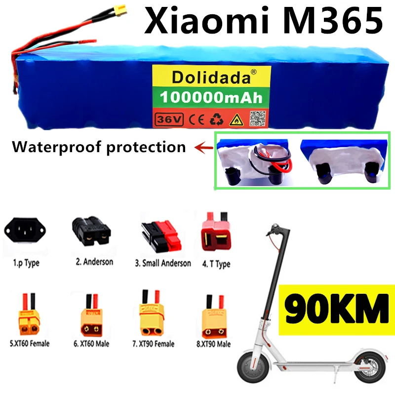 

36V 100Ah 18650 Lithium Accu 10S3P 100000Mah 250W-500W Dezelfde Poort 42V Elektrische scooter M365 Ebike Power Batterij Met Bms