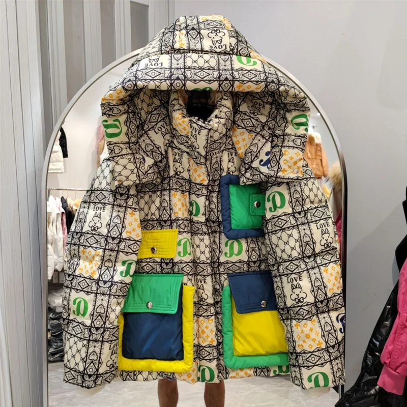 Winter Coat for Women Hooded Down Jacket Parkas Jackets Lettering Print Outerwear Warm Loose Korean Fashion New