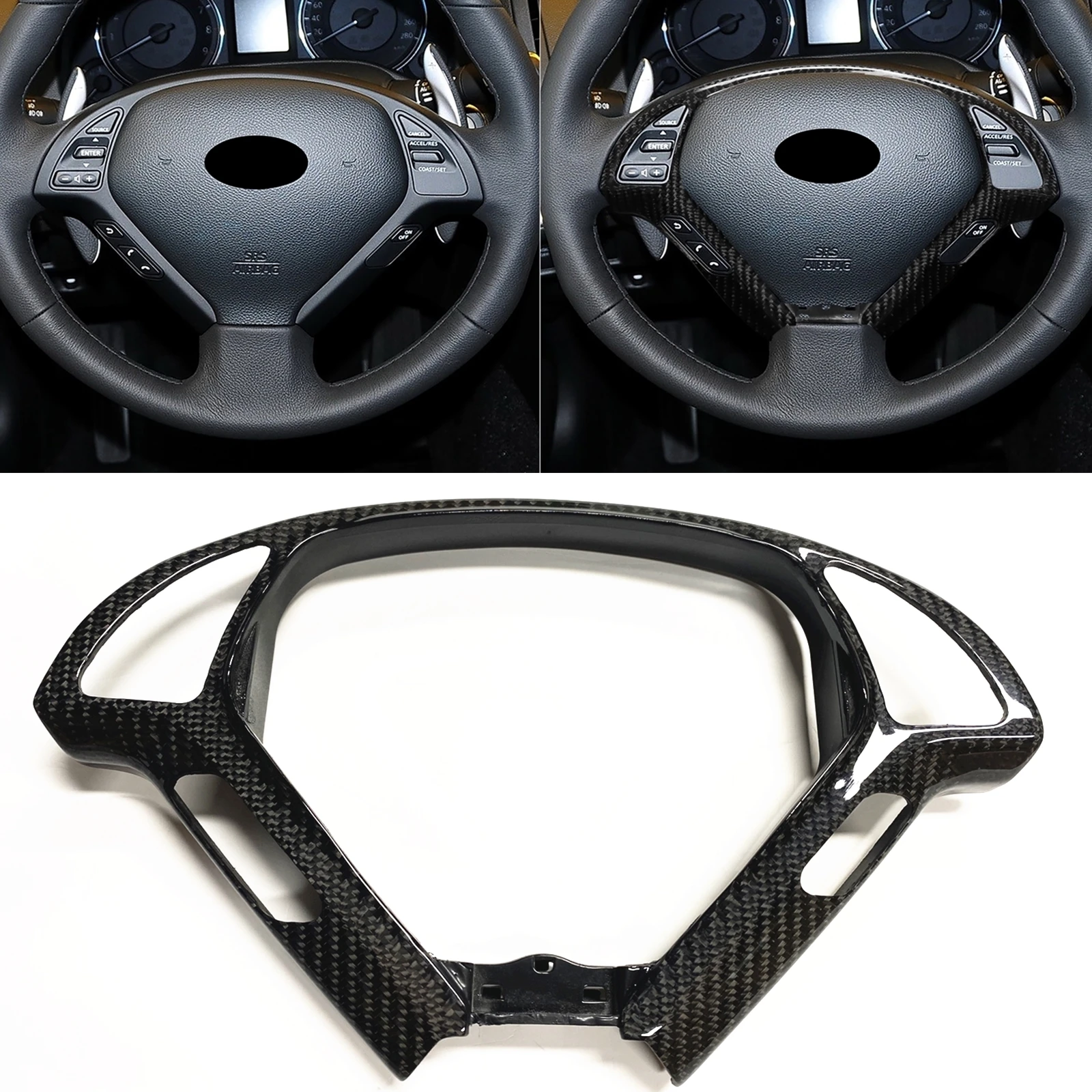 

For Infiniti G37 EX37 2013 Q40 2015 G25 EX35 2012 Nissan 2012-2015 Replacement Carbon Fiber Steering Wheel Panel Cover Trim