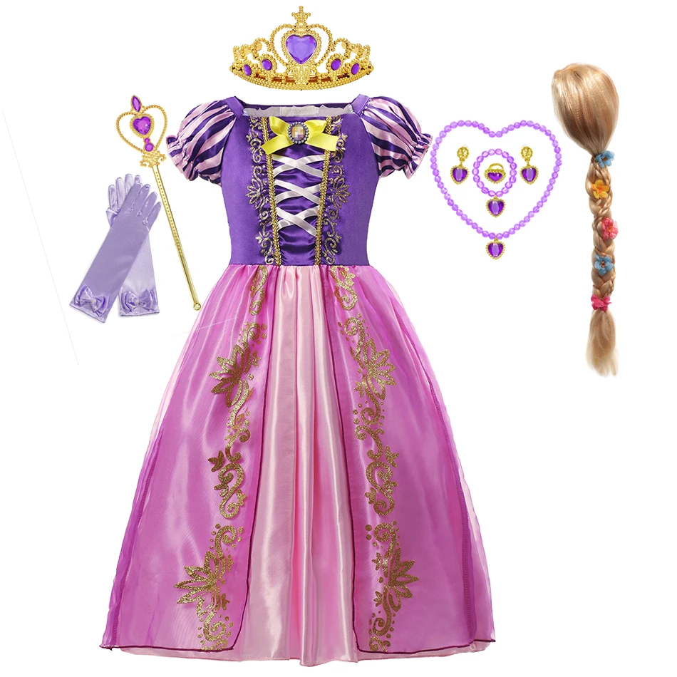 Disney Girl Cinderella Rapunzel Cosplay Dress Up Snow White Belle Aurora Clothes For Kids Birthday Party Gown Princess Costume images - 6