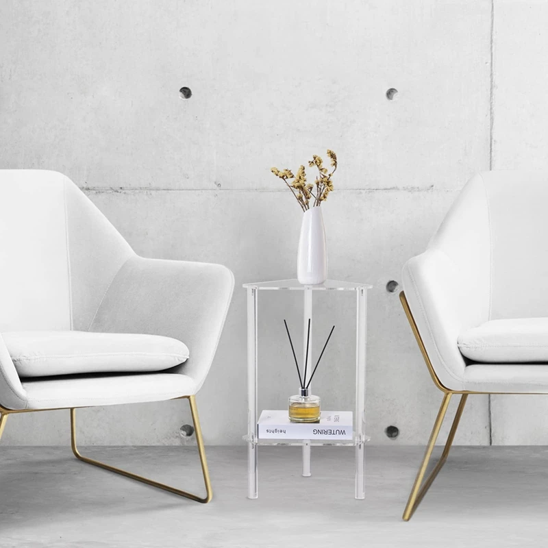 Прозрачный акриловый концевой столик угловой боковой для небольших помещений